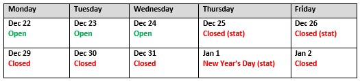 Christmas Closure