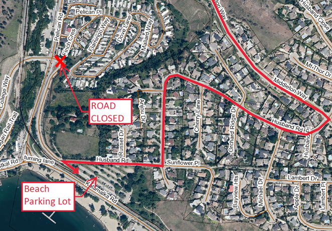 Map of Detour to Beach Parking