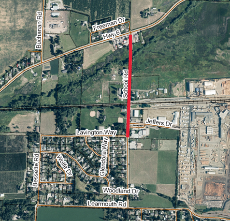 Map showing location of road work on School Road