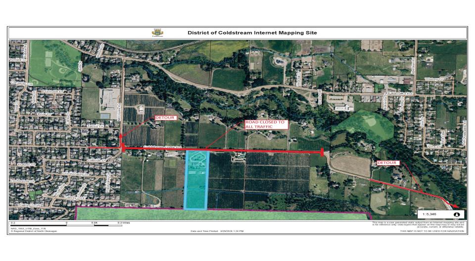 Map shows Coldstream Creek Road Closure